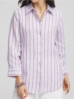 Chico's Women’s Lavender and White Stripe Button-Down Shirt